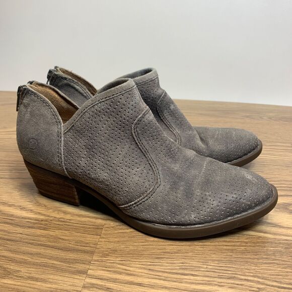 Born Boots Womens 7 M Ankle Bootie Beige Leather Distressed Back Zip F77060 - Picture 1 of 10